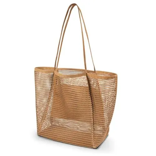 Produktbild: benpen Große Strandtasche Damen Xl Familie,Beach Bags For Women,Netztasche Strand Mit Reißverschluss Innentasche,Faltbare Leichte Mesh Strandtasche Korb,Badetasche Klein,Shopper für Frauen