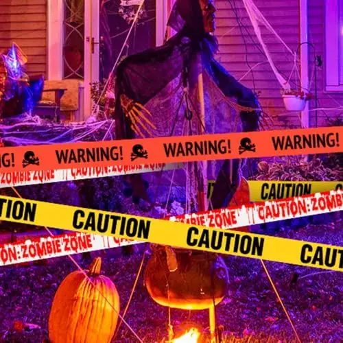 Produktbild: benpen Halloween Deko Outdoor Gruselig Garten Dekorationen, Horror Absperrband,10M Zombie Flatterband Gelb,Gefahren Warnband, Schrägband Bündel für Garten Zombie Party Gefahr Gefahrenbereiche