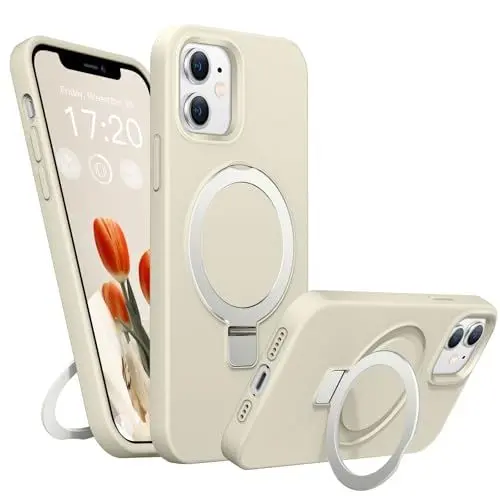 Produktbild: BENTIACC Liquid Silikon handyhülle für iPhone 12 hülle,iPhone 12 Pro hülle, für MagSafe mit Unsichtbarem Ständer 4 Schichten stoßfeste Kratzfeste Schutzhülle für iPhone 12/12 Pro (Beige)