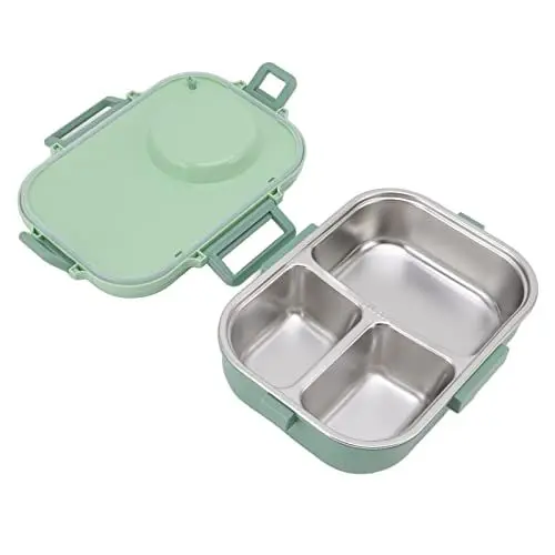 Produktbild: Goshyda -Lunchbox, 1100 Ml, Doppellagiges 3-Gitter-Design, Thermo-Lunchbox aus Edelstahl 304 mit Essstäbchen, Löffel, Suppenschüssel, Lebensmittelbehälter für Kinder,