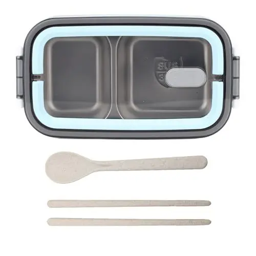 Produktbild: Bento-Lunchbox für Erwachsene, 2-lagige Lunchbox, 1400 ml, großes Fassungsvermögen, Bento-Box mit Fächern und Utensilien-Set, doppel- und einlagige Lunchbox für Arbeitspicknicks (Light Blue)