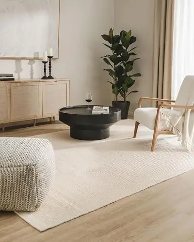 Produktbild: benuta Wollteppich Rocco Weiß 70x140 cm Kurzflor Flachgewebe für Wohnzimmer, Schlafzimmer, Esszimmer oder Kinderzimmer