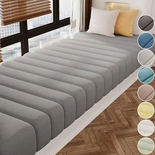 Produktbild: Benutzerdefinierte Bankkissen Bankauflage Stuhlkissen Für Fensterbank, Sitzkissen Für Fensterbank, Waschbar Abnehmbar, Sitzbank Eckbank Auflagen Für Innen Outdoor ( Farbe : Teddy Velvet-Dark Gray )