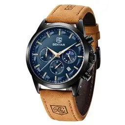 Produktbild: BENYAR Herren Uhr Chronograph Analog Quarz Wasserdicht Leuchtende Datum Herrenuhren Stilvolle Lederband Armbanduhr Elegantes Business Uhren Geschenk für Männer