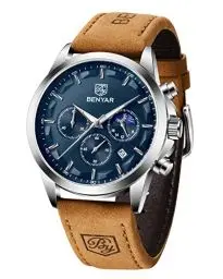 Produktbild: BENYAR Herren Uhr Chronograph Wasserdicht Leuchtende Lederband Armbanduhr Herrenuhren Elegantes Geschenk für Männer