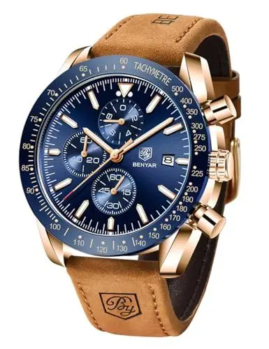 Produktbild: BENYAR Herren Uhren Quarzuhr Fashion Business Sports Wasserdichter Chronograph Geschenk Analoguhr Armbanduhr (Braunblau)