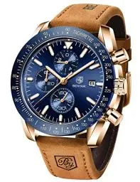 Produktbild: BENYAR Herrenuhr Quarz Sport Chronograph Mode Marken Business Uhr Herren Braun Lederuhr Wasserdicht Kratzfest Analog Automatik Datum Elegantes Geschenk Armbanduhr (Braun Blau)