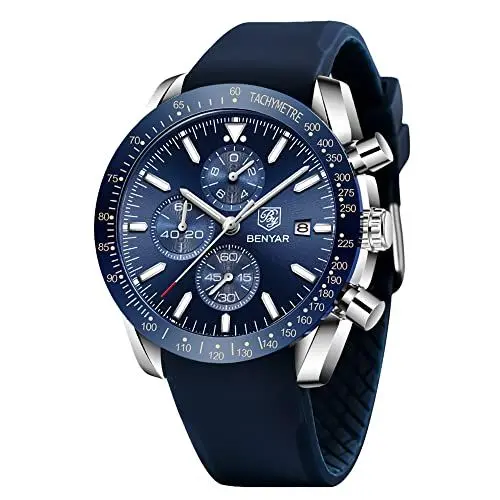 Produktbild: BENYAR Uhren Herren Chronograph Analog Quarz Armbanduhr Herren Wasserdicht Leuchtende Datum Silikon Herrenuhr Mode Lässig Sport Business-Kleid Uhren fur Männer Elegantes Geschenk