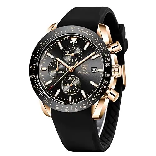 Produktbild: BENYAR Uhren Herren Chronograph Analog Quarz Armbanduhr Herren Wasserdicht Leuchtende Datum Silikon Herrenuhr Mode Lässig Sport Business-Kleid Uhren fur Männer Elegantes Geschenk