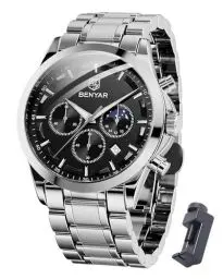 Produktbild: BENYAR Herren Chronograph Uhr - 30M Wasserdicht Analoge Quarzuhr Armbanduhr Mit Kalender - Business Sport Watch Geschenk für Männer