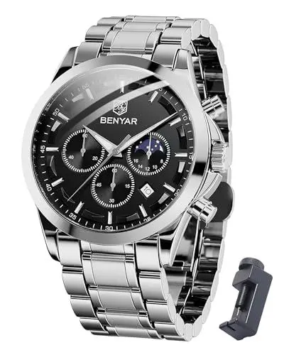 Produktbild: BENYAR Herren Chronograph Uhr - 30M Wasserdicht Analoge Quarzuhr Armbanduhr Mit Kalender - Business Sport Watch Geschenk für Männer