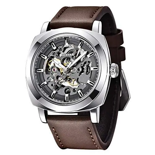 Produktbild: BENYAR - Uhren Herren Uhr Automatik Mechanische Armbanduhr | Lederband | Goldene Bewegung | 45 mm Skeleton Dial | Wasser- und Kratzfest | Elegantes Geschenk für männer