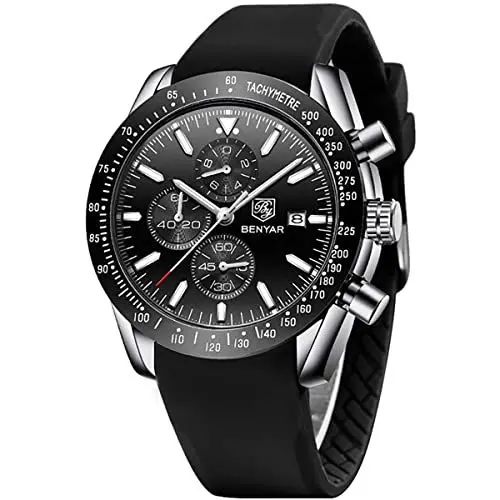 Produktbild: BENYAR herrenuhren Chronograph Analogue Quartz Armbanduhr für männer Lederband Herren Fashion Business Sport Design 30M wasserdicht Elegantes Geschenk für männer