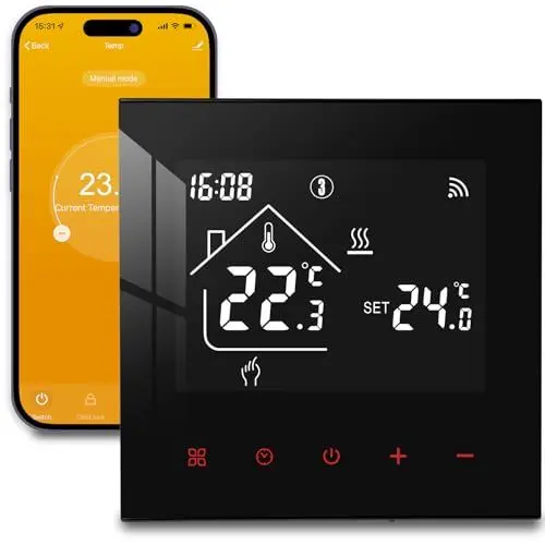Produktbild: Thermostat Fussbodenheizung Smart für Wasser Fußbodenheizung, Beok WiFi Raumthermostat Digital Heizungthermostat Programmierbar Kompatibel Alexa, Google Home 3A 230V TDR89B-WIFI-WP Schwarz