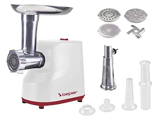 Produktbild: BEPER P102ROB200 Elektrischer Fleischwolf und elektrischer Tomatenwolf 1200W mit Edelstahl-Auszügen und Zubehör