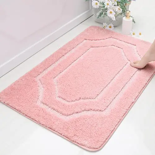Produktbild: BEQHAUSE Badteppich rutschfeste, Weicher Badematte Waschbar Flauschig, Badezimmerteppich Wasserabsorbierend, Badvorleger für Dusche,Badewanne und Toilette, Rosa, 60 x 90 cm