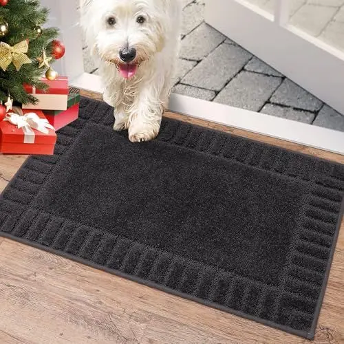 Produktbild: BEQHAUSE Fußmatte Innen, waschbare Sauberlaufmatte TPR rutschfeste Türmatte, Schmutzfangmatte für Haustür, super saugfähiger Fussmatte Teppich für Eingang, Haustiere und Hunde - Dunkelgrau, 50x80cm