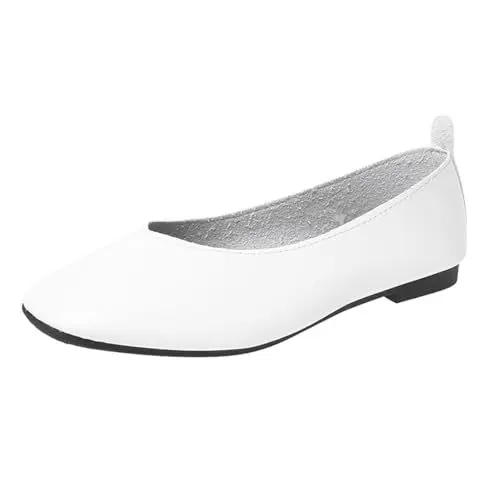Produktbild: Bequem Riemchenpumps Damen Slingback Pumps Damen Frühling und Einfache einfarbige quadratische Zehenpartie Flacher Mund Bequeme und leichte Bequem Riemchenpumps Damen Slingback Pumps (White, 38)