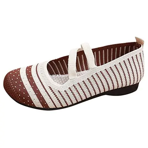 Produktbild: Bequem Riemchenpumps Damen Slingback Pumps Modische -Damen-Freizeitschuhe mit flachem, niedrigem Absatz, Leichter Slip-On, buntes Mesh-Obermaterial, Schwarze Ballerina DamenBarfuss (Coffee, 37)