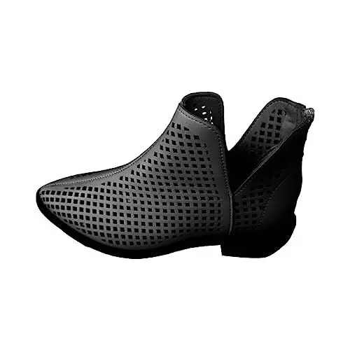 Produktbild: Bequem Riemchenpumps Damen Slingback Pumps einfarbiges Hohle Spitze Freizeitschuhe Reißverschluss hinten Flache Coole Stiefel Schwarze Ballerina DamenBarfuss Schuhe Herrn (Black, 40)