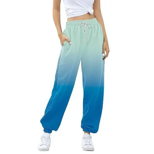 Produktbild: Bequeme Hosen Damen Mit Gummizug Schwarze Modische Freizeithose mit Farbverlauf-Print und für Damen Hose High Waist Damen Stoffhose Damen Hose (Blue, XXL)