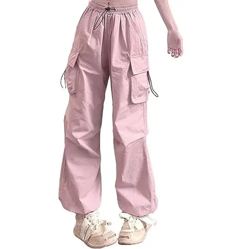 Produktbild: Bequeme Jogginghosen Damen Cargohose Damen Sommer Hohe Taille Jogginghose mit Taschen Einstellbar Kordelzug Weites Bein Sporthose Lang Hose Elastischem Meine bestellungen