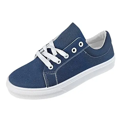 Produktbild: Bequeme Schuhe Damen Schuhe Damen Sneaker GrüN Retro einfarbige Leinwand Schnürschuhe mit flachem Freizeitschuhe Schuhe Damen Elegant Ballerina Damen Pumps Beige (Blue, 37)