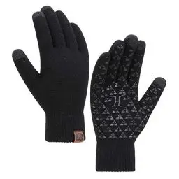 Produktbild: Bequemer Laden Damen Winter Warm Touchscreen Handschuhe Thermo Winterhandschuhe Winddicht Rutschfest Strickhandschuhe mit H-Form Offsetdruck Frauen Geschenk, Einheitsgröße, A Schwarz