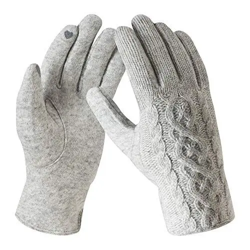 Produktbild: Bequemer Laden Herren Damen Wolle Strick Touchscreen Handschuhe Winterhandschuhe mit Warme Fleece Futter Warm und Winddicht für Outdoor Sport,Einheitsgröße,Hellgrau