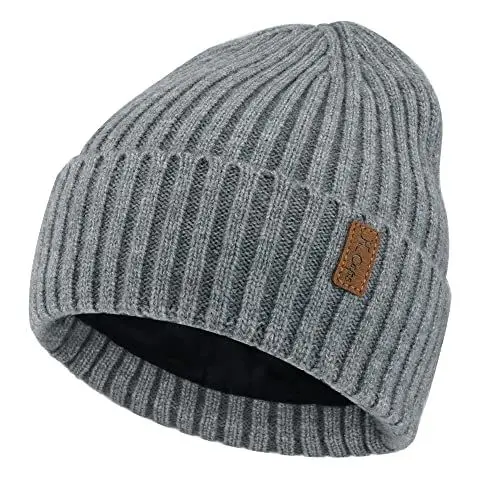 Produktbild: Bequemer Laden Herren Winter Warm Beanie Müte Stricktmüte Wintermüte Slouchy Skull Cap mit Fleece Gefüttert, Grau, Einheitsgröße