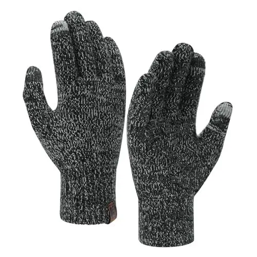 Produktbild: Bequemer Laden Herren Winter Warm Touchscreen Handschuhe Rutschfest Strickhandschuhe Winddicht Thermo Winterhandschuhe für Sci Fahrrad Motorrad, Schwarz Weiß