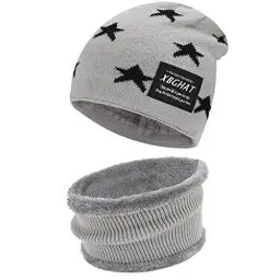 Produktbild: Bequemer Laden Kinder Winter Warm Mütze und Loop Schal Set mit Fleece Gefütterte für 3-8 Jahre Jungen Mädchen, Wintermütze Strickmütze Beanie Schlauchschal Halswärmer Geschenk Weihnachten, Z Hellgrau
