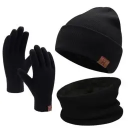 Produktbild: Bequemer Laden Wintermütze Herren Strickmütze, Rundschal, Touchscreen Handschuhe - Sets, Warme Handschuhe Winterschal und Mütze mit Fleecefutter, Schwarz, Einheitsgröße
