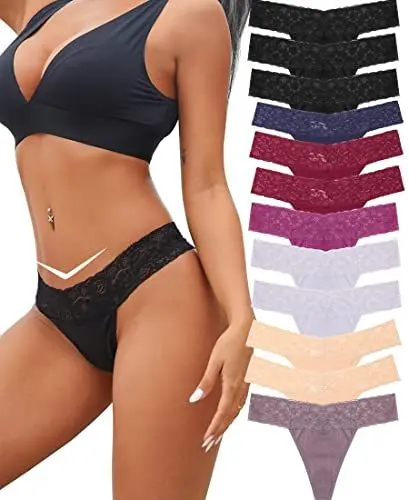 Produktbild: BeReady Baumwolle String Tanga Damen Spitze Unterhosen Frauen V-Waist Atmungsaktiv Unterhosen Damen Baumwolle Mehrpack