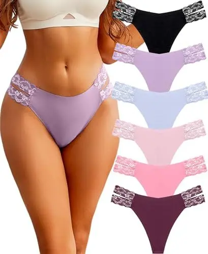 Produktbild: BeReady String Tanga Damen Nahtlos Sexy Spitze Tanga Damen Seamless Slips Damen Spitzen Unterhosen Damen Nahtlose Unterwäsche Mehrpack 6er Pack
