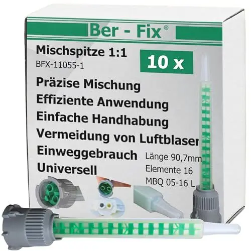 Produktbild: Ber-Fix 10x Statikmischer 1:1 MBQ 05-16L B-System für 2K-Epoxidharz, Zweikomponentenkleber-Mischrohr, Effiziente Mischung bei 2K Kleber