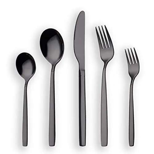 Produktbild: Berglander 30 Stück Titanium schwarz plattiert Besteck, 30 Stück Besteck Set, Service für 6 (glänzend schwarz)