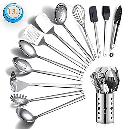 Produktbild: Berglander Edelstahl Kochutensilien Set 13 teiliges Küchenutensilien Set, Kochlöffel mit Antihaft und hitzebeständigem Utensilienhalter, spülmaschinenfest, leicht zu reinigen