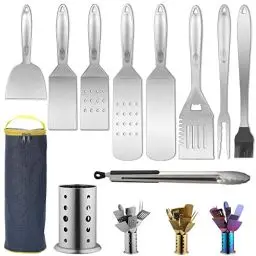 Produktbild: Berglander Grill Zubehör, Edelstahl BBQ Grillbesteck Set 10 teiliges mit einem Utensilienhalter, Edelstahlgriff, kein Schmelzen, kein Ablösen und hitzebeständig