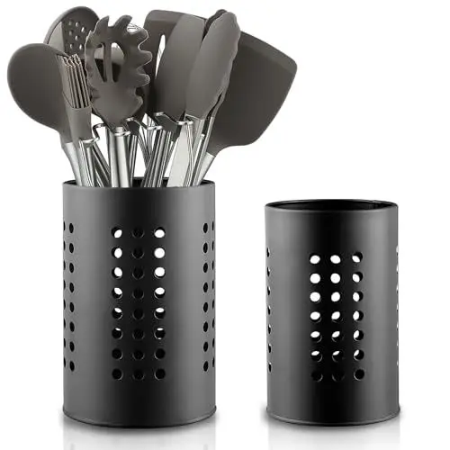 Produktbild: Berglander Küchenutensilienhalter für Küchentheke 2 Stück, schwarzer Edelstahl-Besteckhalter, Küchenutensilien Bauernhausstil Home Kitchen Arbeitsplatte Organizer
