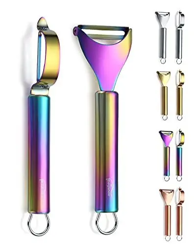 Produktbild: Berglander Regenbogen spargelschäler Gemüse kartoffelschäler, Titanbeschichtung Regenbogen Edelstahlschäler für die Küche, langlebige und robuste scharfe sparschäler sparschäler apfelschneider 2 Stück