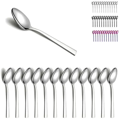 Produktbild: Berglander Silver Teelöffel 12-teiliges Set, Edelstahl Kaffeelöffel, Espressolöffel, Dessertlöffel Dessertlöffel, ideal für Zuhause, Restaurant, Hotel, Hochzeit, Party, spülmaschinenfest