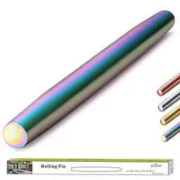 Produktbild: Berglander Teigroller 42cm Nudelholz aus Edelstahl, mit Regenbogen Titanbeschichtung zum Backen von Pizzateig, Kuchen, essentiellen Geschenkideen für Küchenutensilien Gor Bakers