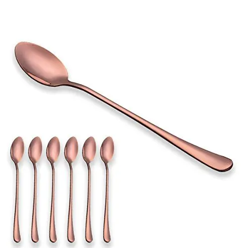 Produktbild: Berglander Titanium Roségold Vergoldet Langer Griff Edelstahl Eislöffel, Latte Löffel, Cocktail Rührlöffel, Soda Löffel, Kupfer Farbe, 6er Pack