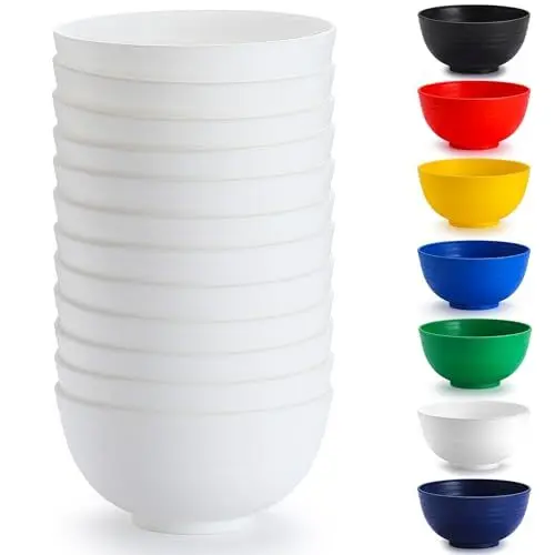 Produktbild: Berglander Weiße Kunststoff Schalen Set 12 Stück 750ml, mehrweg Plastik Ramen Schüssel, Suppenschüsseln, Müslischüssel für Erwachsene, Kinder, Zuhause, Restaurant, Garten, Picknick