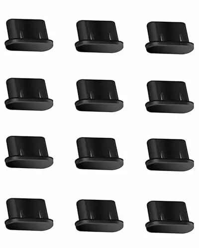 Produktbild: Bergmannswald 12 Stück USB C Staubschutzstecker schwarz Staubschutz Stöpsel für Handy, Laptop, Tablet, Smartphone USB 3.1 Typ C Anschluss Staubstöpsel USB C Schutzkappe Staubstecker
