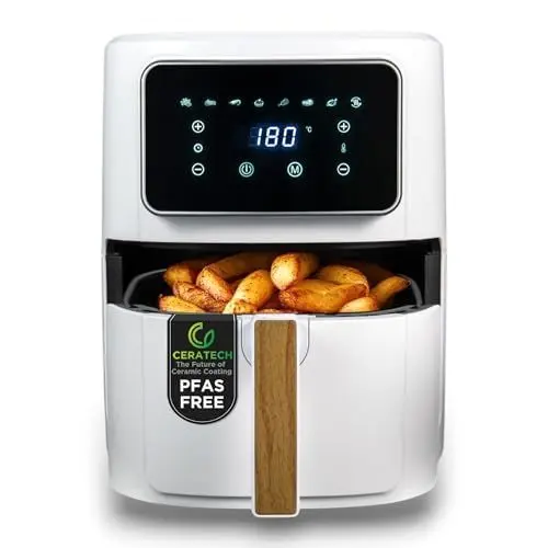 Produktbild: BERGNER NATURALLY - PFAS-Freie Heißluftfritteuse 1800W 6.9L - 8 Kochprogramme - Air Fryer mit Keramikbeschichtung - Temperatureinstellung 80-200°C - Timer bis zu 30 min - Gesundes & Ölfreies braten