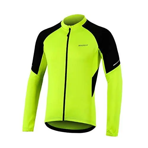 Produktbild: BERGRISAR Herren Radtrikot Fahrradtrikot Langarm Atmungsaktive Leicht Fahrradbekleidung mit 3+1 Reißverschluss Taschen BG012 - Grün - X-Groß