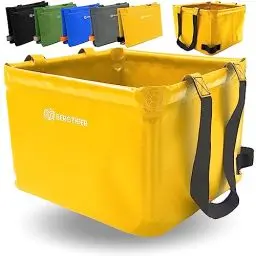 Produktbild: BERGTIGER® Faltschüssel Camping 18L / 21L mit EXTRA GRIFF I Faltbare Outdoor Spülschüssel & Spülwanne I Waschschüssel faltbar zum Abwaschen I robustes Camping Zubehör (Sonnengelb/Schwarz - 21 Liter)