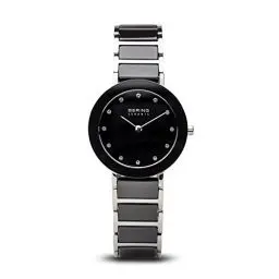 Produktbild: BERING Damen Quarz Uhr | Armbanduhr 29 mm silbernes Edelstahlgehäuse und schwarzes Zifferblatt | Edelstahlband mit Keramikelementen | 5 ATM | 11429-742